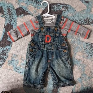 Brand new OshKosh denim overalls and shirt set orange D initial newborn